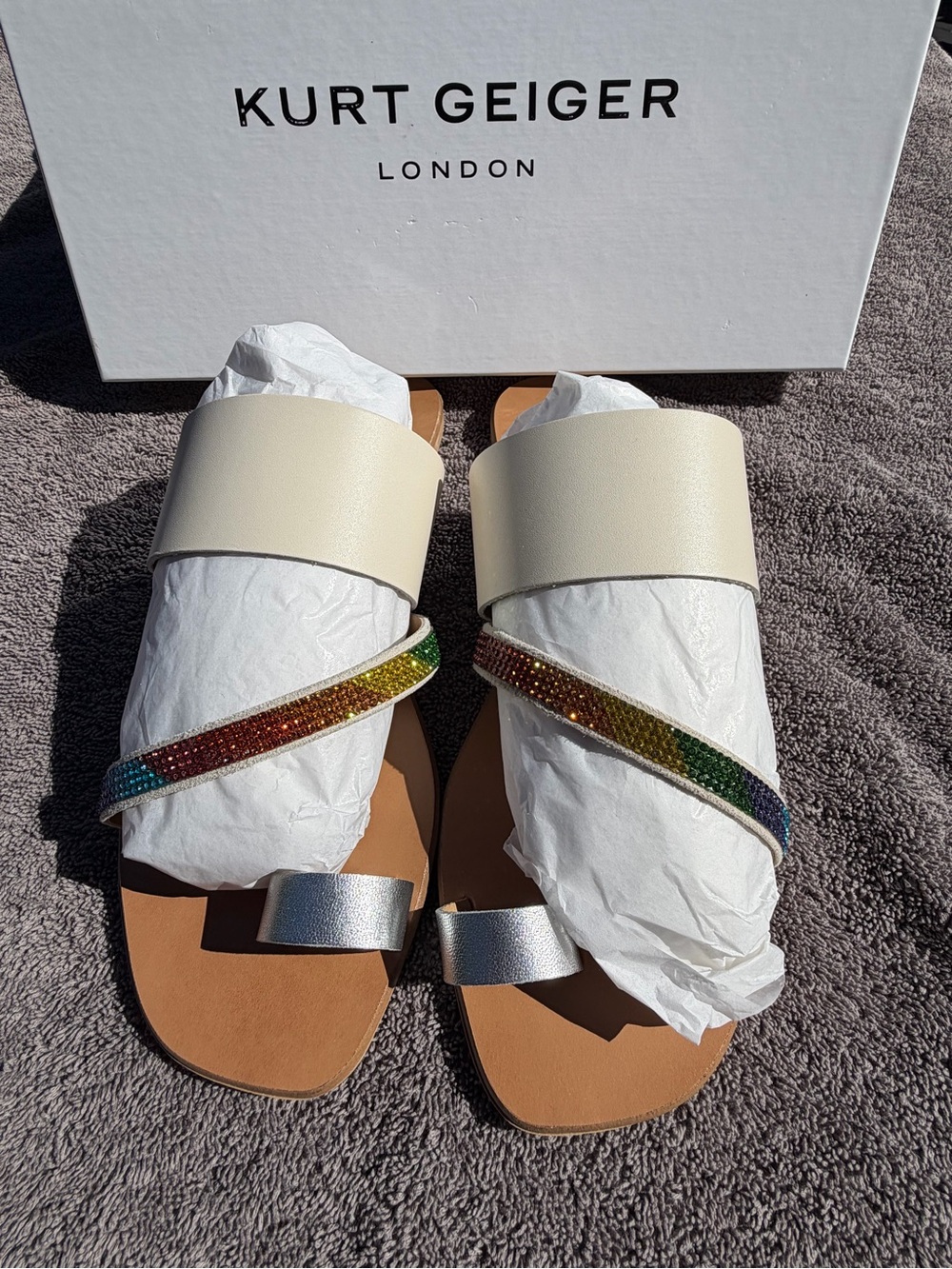 Kurt Geiger Leather Slip-On Sandals with Rainbow Crystal Straps Women’s 8.5 - Picture 10 of 14